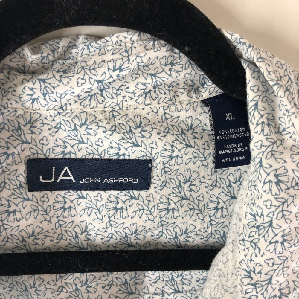 John Ashford Mens Button Down Shirt Floral Print Cotton Blend Blue White XL - Picture 4 of 4